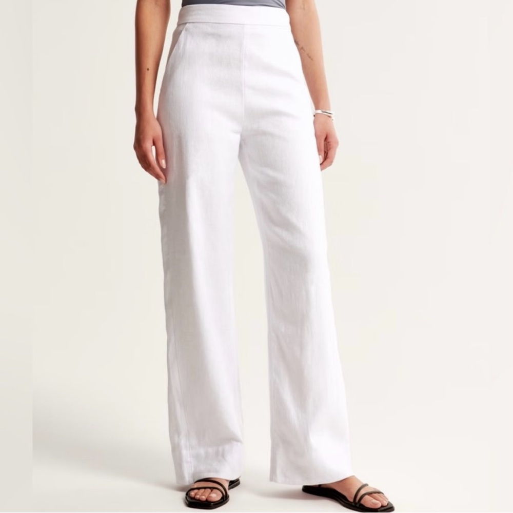 Abercrombie Fitch Linen Wide Leg Pants High Rise White Size 16 Resort Coastal